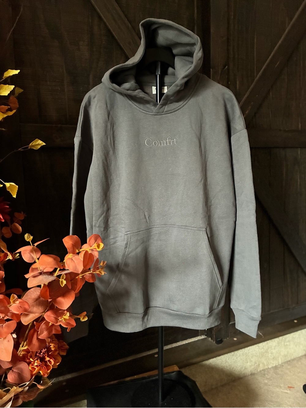 Comfort Embroidered Gray Pullover Hoodie UNISEX